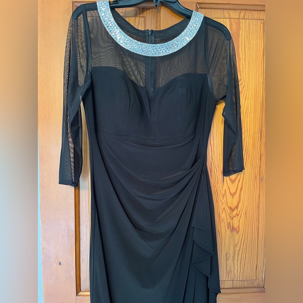 Women's Embellished-Neck Side-Ruched Illusion Dress (Black, size 8, worn once)